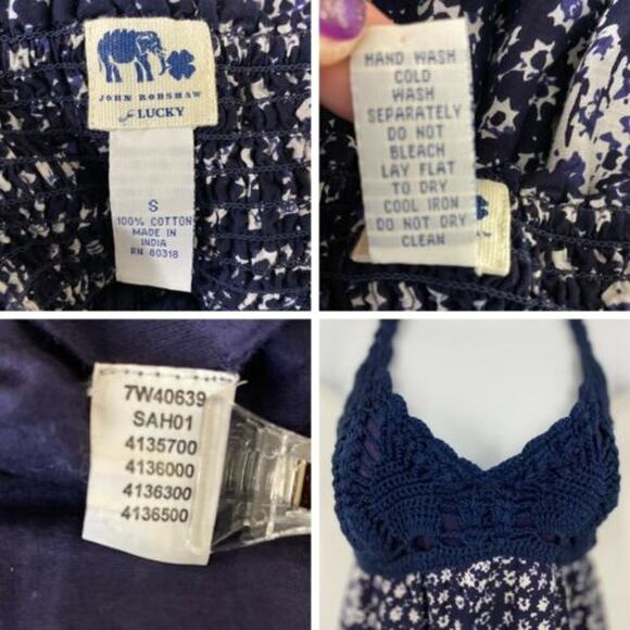 Lucky Brand John Robshaw Maxi Dress Crochet Halter Floral Size Small Blue Boho - Picture 9 of 9